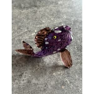 Vtg Thames Art Glass Tropical Speckled Fish Purple Speckled Figurine Signed